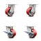 Service Caster 4 Inch Kingpinless Red Poly on Steel Wheel Swivel Caster Set with 2 Brakes SCC SCC-KP30S420-PUR-RS-2-SLB-2 - alternate 1